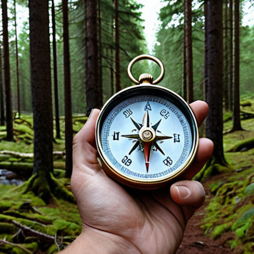 Home 18 **A person navigating a dense Swedish forest (snårskog) with a compass in hand, symbolizing ethical AI development. The forest is partially illuminated, hinting at the challenges and the need for guidance.**