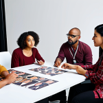 **Ethical AI:** A diverse group of people collaboratively designing an AI system, ensuring fairness and inclusivity. Focus on the team dynamic and the ethical considerations being discussed.